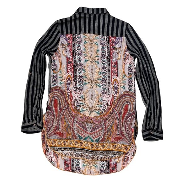 Aratta Silent Journey Anthro Stripe Floral Embroidered Top S High Low Tunic Boho - Picture 3 of 11